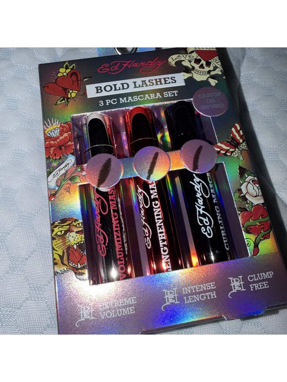Ed Hardy bold lashes, three-piece mascara set nwt